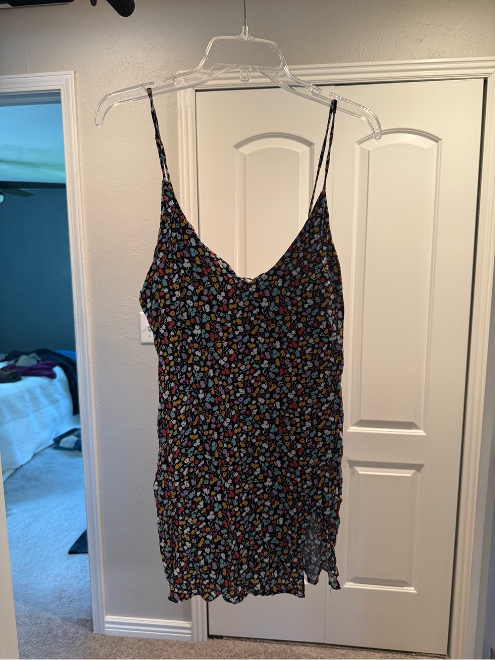Reformation Black Floral Slip Dress with Multicolor Petal Print